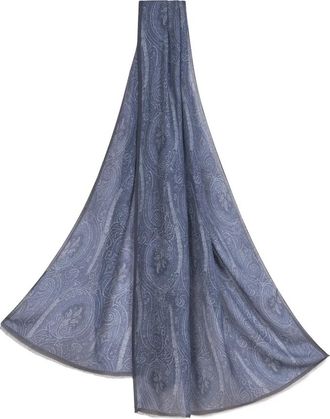 Etro Blauwe Modal Kasjmier Sjaal - Heren - Sjaals - Blauw - ONE Size - Kasjmier - Accessoires