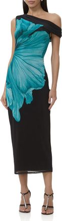 AFRM Holden One-Shoulder Midi Dress in Teal Flower at Nordstrom Rack, Size X-Large