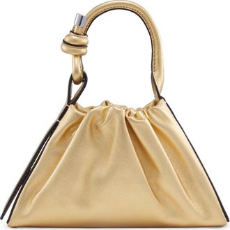 Behno Mini Tina Ruched Metallic Leather Baguette Top Handle Bag in Gold at Nordstrom