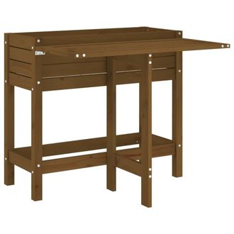 Berkfield Home Garden Planter with Folding Tabletop Honey Brown Solid Wood Pine