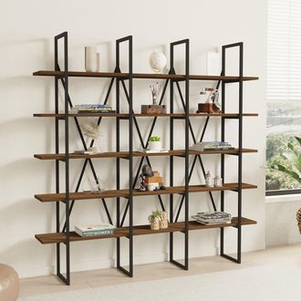 Dmora Librer&iacute;a Perletto, Biblioteca 5 Estantes, Instalaci&oacute;n Libre, Usable Como Separador, 160x26x160h Cm Marr&oacute;n Nogal