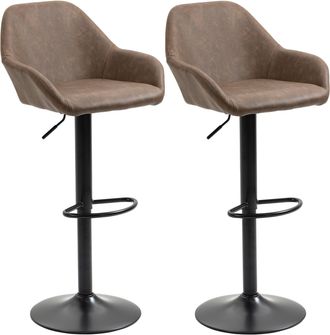 HOMCOM Adjustable Bar Stools Set of 2 - Swivel Barstool W/ Footrest Dark Brown | TJ Hughes