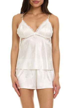 Flora Nikrooz Kaiya Lace Trim Satin Short Pajamas in Ivory at Nordstrom, Size X-Small