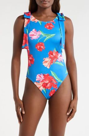 Hutch Delfina Bow Strap One-Piece Swimsuit in Blue/Red at Nordstrom, Size Xx-Small