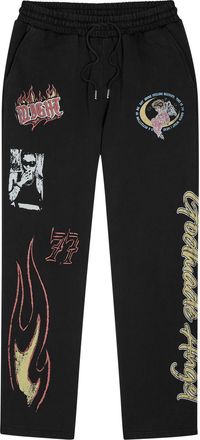 God Made Angel Printed Straight-leg Cotton Sweatpants - Black - XL