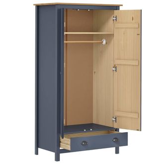 Berkfield Home Modern 2-Door Wardrobe Hill Grey 89x50x170 cm Solid Pine Wood in Navy | Size: 89 x 50 x 170 cm