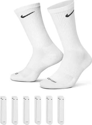 Nike Mens Everyday Plus Cushioned Training Crew Socks (6 Pairs) in White | SX6897-100