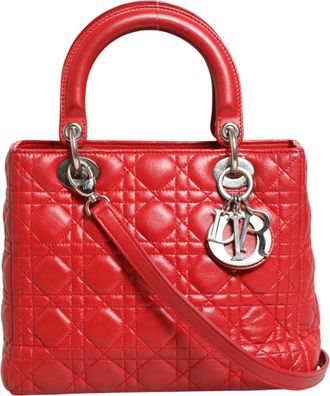 Dior Red Cannage Lambskin Leather Lady Dior Womens Bag (Pre-Owned)