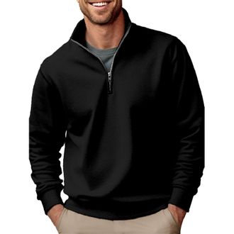 Generic Mens Sweatshirt | 1/4 Zipper Fleece Pullover | Lapel Golf Sweatshirt | Solid Color Long Sleeve Sweatshirt Thicken Warm Workout Sweatshirt Stand Collar