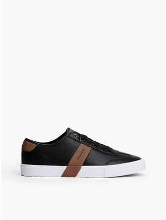 Tommy Hilfiger Mens Smooth Low-Top Sneaker - Black/Cognac - US 10.5 / EU 43.5