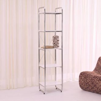 Sweeek Estanter&iacute;a de metal cromado y efecto de madera, 5 niveles, blanco