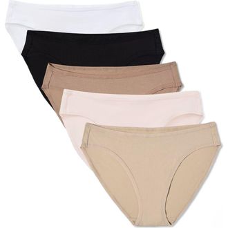 Pact Everyday Classic Fit Bikini 5-Pack Made With Organic Cotton in Core Edit at Nordstrom, Size Xx-Large