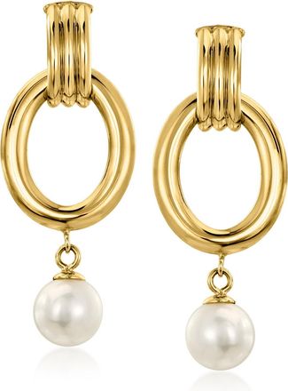 Ross-Simons Italian 8-8.5mm Cultured Pearl Oval Drop Earrings in 18kt Gold Over Sterling