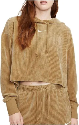Nike (WMNS) Nike Sportswear Velour Cropped Pullover Hoodie Tan DQ5928-258