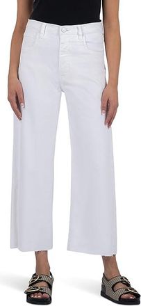 Kut from the Kloth Gwen High-Rise Wide Leg Raw Hem 5 Pockets Zipper Fly Womens Jeans Optic White : 16 25, Cotton/Denim/Spandex