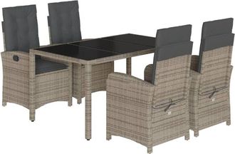 vidaXL Set Comedor De Jard&iacute;n 5 Piezas Con Cojines Rat&aacute;n Sint&eacute;tico Gris Vidaxl