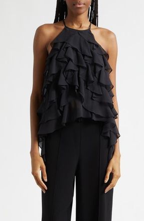 Cinq &agrave; Sept Iska Ruffle Sleeveless Top in Black at Nordstrom, Size Xx-Small
