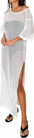 Aila Blue Perla Loose Knit Crochet Midi Dress In Crisp White