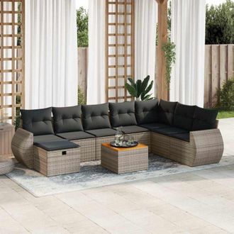 vidaXL Set De Sof&aacute;s De Jard&iacute;n Con Cojines 9 Pzas Rat&aacute;n Sint&eacute;tico Gris Vidaxl