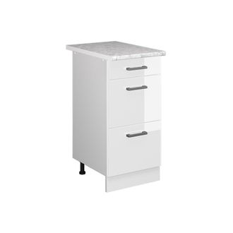 Vicco Mueble Bajo De Cocina R-line, Blanco Alto Brillo, 40 Cm Con Cajones Y Encimera
