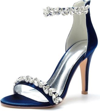 Generic Wedding Bridal Shoes Womens Heels Sandals Bridal Open Toe Heels Satin Stiletto High Heeled for Prom, Party, Daily Wear 10.5Cm,Dark Blue,10 UK