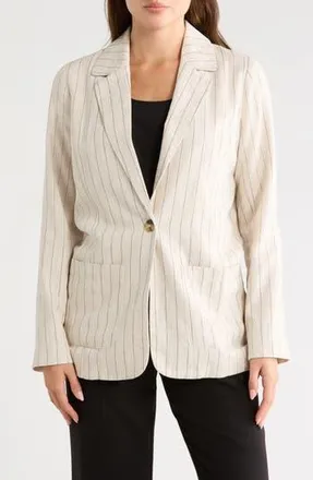 Matty M Bronson Pinstripe Blazer in Ivory/Black at Nordstrom Rack, Size X-Large