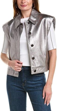 Brunello Cucinelli Silver Leather Boxy Jacket, Brand Size 42 (US Size 8)