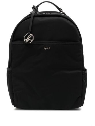 agn&egrave;s b. logo-charm zip-around backpack - women - Calf Leather (top grain)/Nylon - One Size - Black