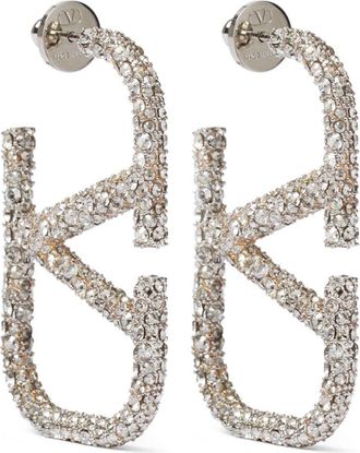 Valentino Garavani VLogo Signature crystal earrings - women - Brass/Crystal - One Size - Silver