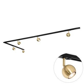 QAZQA Moderno Sistema De Riel Moderno Monof&aacute;sico De 5 Luces Negro Con Dorado - Gissi Acero /aluminio /pl&aacute;stico Alargada Adecuado Para Led Max. 5 X 8 Watt - 