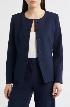 Tahari by ASL Collarless Jacket in New Navy at Nordstrom, Size 12P