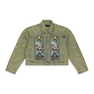 Who Decides War by Ev Bravado BLUE UNFURLED CROPPED DENIM JACKET