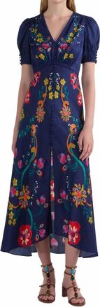 Saloni Lea Long Midi Dress In Corsage Bloom
