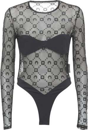 Marine Serre Moonogram Mesh Flock Bodysuit Top - Dames - Bodies - Zwart - M - Tweed - Tops