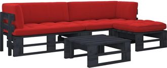 vidaXL Muebles De Palets 4 Pzas Y Cojines Madera Pino Impregnada Negro Vidaxl