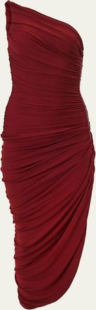 Carolina Herrera Ruched Zipper One-Shoulder Midi Dress