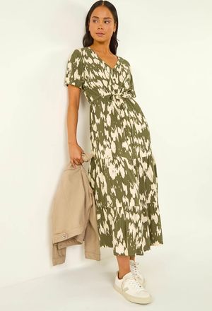 Roman Abstract Print Tiered Midi Dress