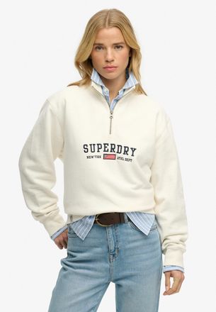 Superdry Sweatshirt SUPERDRY ATH ESS GRAPHIC HALF ZIP, Damen, Gr. XL, desert bone sanftes wei&szlig;, Sweatware, Obermaterial: 100% Baumwolle, bedruckt, loose fit no