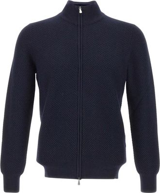 Gran Sasso Vest van scheerwol met honingraatpatroon - Heren - Vesten - Blauw - 4XL - Wol - Truien & Vesten