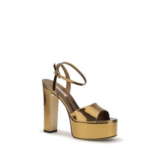 Casadei Metallic Mirror-Effect Platform Heel - Gold