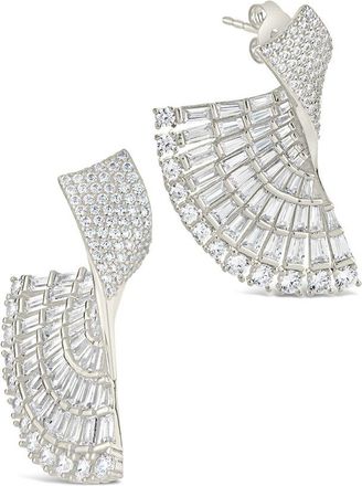 Sterling Forever Cz Hartford Fan Drop Stud Earrings