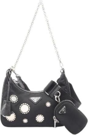 Prada Pre-owned Re-Edition 2005 Nylon Saffiano Leren Schoudertas - Dames - Vintage Mini Tas - Zwart - ONE Size - Nylon - Vintage