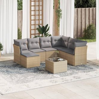 vidaXL Vidaxl - Juego De Sof&aacute;s De Jard&iacute;n Con Cojines Beige 8 Pzas Rat&aacute;n Pe
