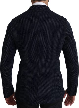 Dolce & Gabbana Mens Dark Blue Dotted Double Breasted Coat Blazer Clothing