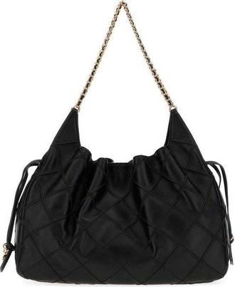 Tory Burch Black Nappa Leather Large Fleming Shopping Bag Borse A Mano