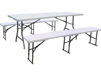 Habitat et Jardin Conjunto De Mesa De Jard&iacute;n Plegable + 2 Bancos foldy - Blanco