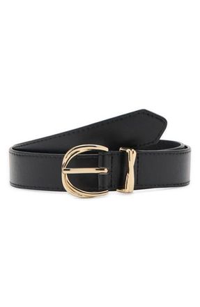 Mango Oval Buckle Faux Leather Belt in Black at Nordstrom, Size Medium