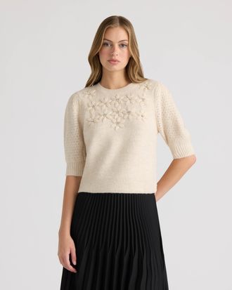 NVLT Womens Embroidery Flower Sweater