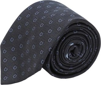 Ferragamo Gancini Jacquard Zijden Stropdas - Heren - Stropdassen - Blauw - ONE Size - Accessoires
