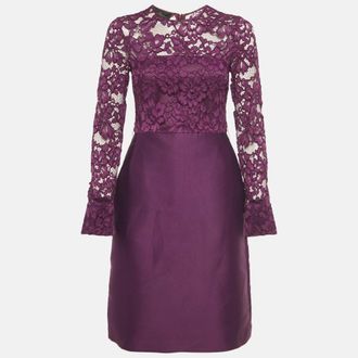 Carolina Herrera Purple Lace And Satin Short Dress